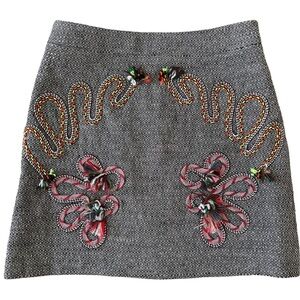 STELLA MCCARTNEY WOOL MINI GREY TWEED EMBROIDERED MINI SKIRT